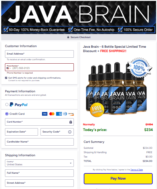 java brain secure checkout page buy supplement online